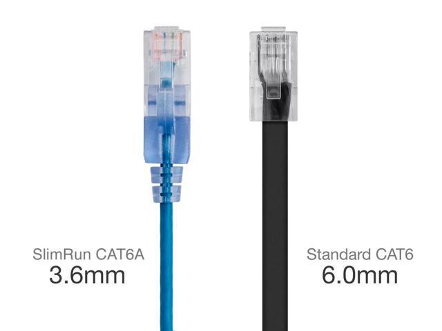 Monoprice SlimRun Cat6A Ethernet Patch Cable - Network Internet Cord - RJ45, 550Mhz, UTP, Pure Bare Copper Wire, 10G, 30AWG, 10ft, Blue, 5-Pack