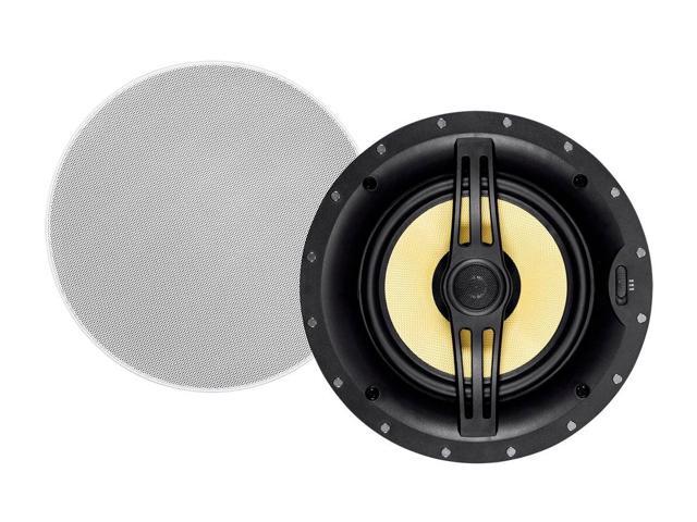 Monoprice 2-Way Aramid Fiber Back Ceiling Speakers - 8 Inch - Black With Covered Crossover (Pair), Removable And Paintable Grille