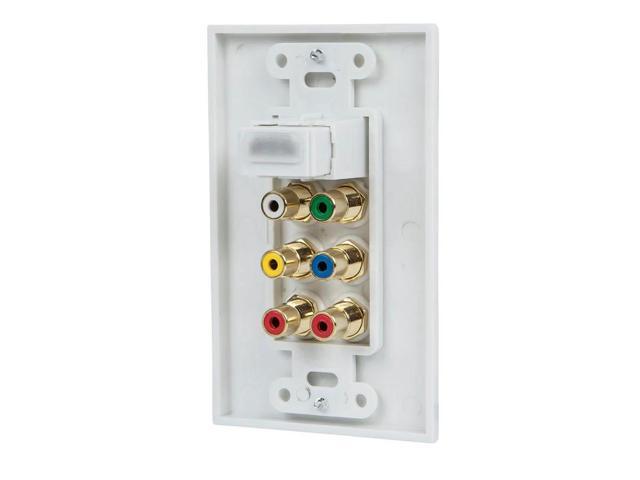 Monoprice Recessed HDMI Wall Plate - White With 1* HDMI F/F Adapter & 6 RCA Connector, Gold Plated
