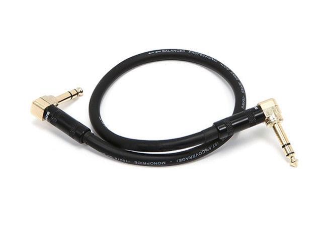 Monoprice Premier Series 1/4 Inch (TRS) Male Right Angle to Male Right Angle 16AWG Cable Cord - 1.5 Feet- Black (Gold Plated)