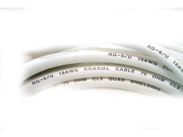 Monoprice 25ft RG6 (18AWG) 75Ohm, Quad Shield, CL2 Coaxial Cable with F Type Connector - White