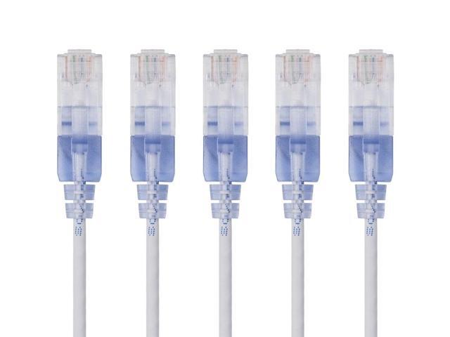 Monoprice SlimRun Cat6A Ethernet Patch Cable - Network Internet Cord - RJ45, 550Mhz, UTP, Pure Bare Copper Wire, 10G, 30AWG, 3ft, White, 5-Pack