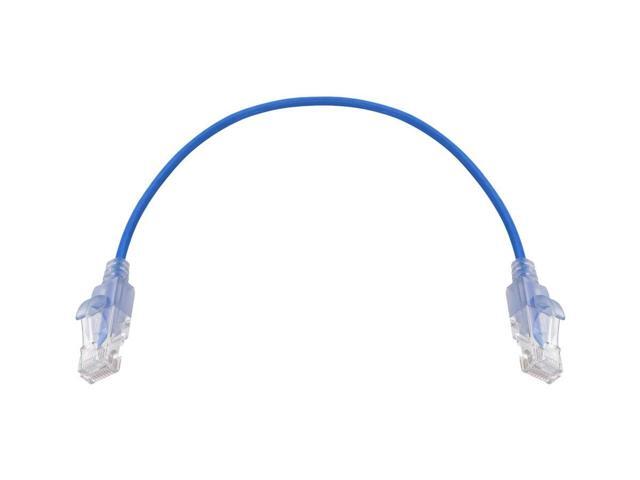 Monoprice SlimRun Cat6A Ethernet Patch Cable - Network Internet Cord - RJ45, 550Mhz, UTP, Pure Bare Copper Wire, 10G, 30AWG, 1ft, Blue, 5-Pack