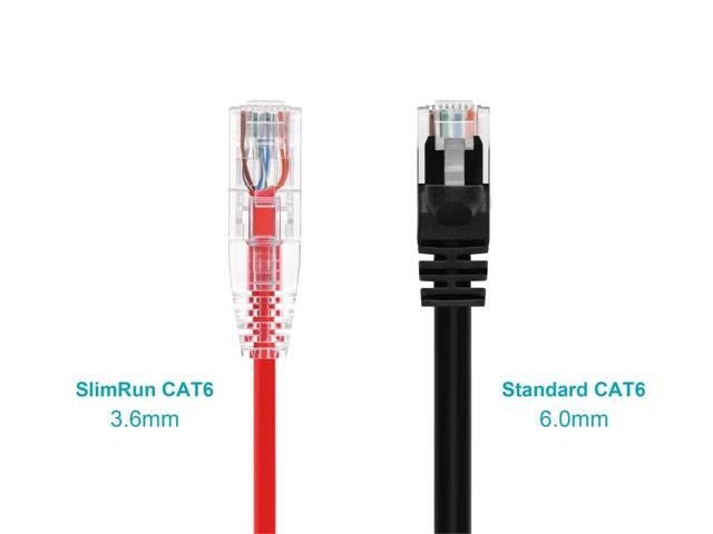 Monoprice Cat6 Ethernet Patch Cable - 10 feet - Red Snagless RJ45 Stranded 550MHz UTP CMR Riser Rated Pure Bare Copper Wire 28AWG - SlimRun Series