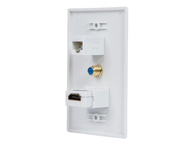 Monoprice Recessed HDMI Wall Plate With 1* HDMI F/F Adapter, 1*RJ45 Cat5e Coupler & 1* F Connector Gold Plated