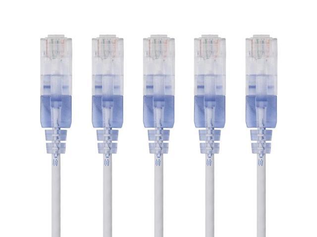 Monoprice SlimRun Cat6A Ethernet Patch Cable - Network Internet Cord - RJ45, 550Mhz, UTP, Pure Bare Copper Wire, 10G, 30AWG, 5ft, White, 5-Pack