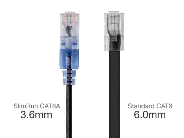 Monoprice SlimRun Cat6A Ethernet Patch Cable - Network Internet Cord - RJ45, 550Mhz, UTP, Pure Bare Copper Wire, 10G, 30AWG, 3ft, Black, 5-Pack