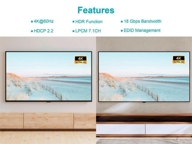 Monoprice Blackbird 4K Pro 1x2 HDMI Splitter - Black 4K @ 30Hz, HDCP 2.2 Compliant, 3D Frame Sequential Video Support, Dolby TrueHD Support