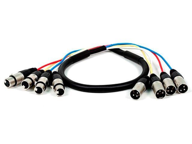 Monoprice 4-Channel XLR Male to XLR Female Snake Cable Cord - 10 Feet- Black/Silver With Metal Connector Housings Plastic And Rubber Cable Boots