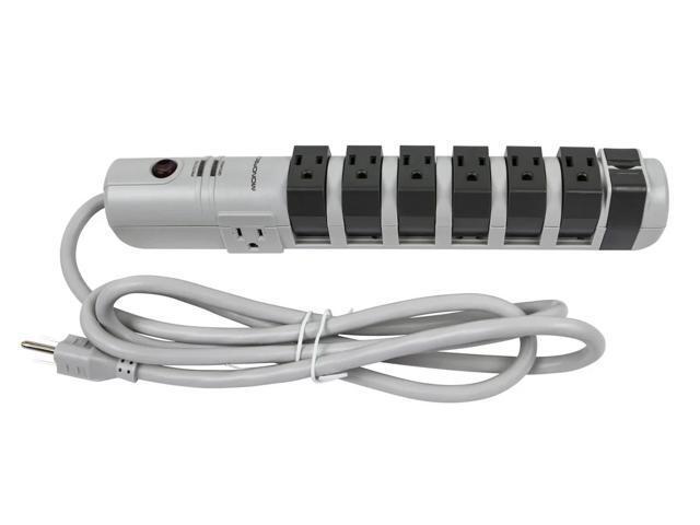 Monoprice Power & Surge - 8 Outlet Rotating Surge Strip - Gray UL Rated 2, 160 Joules with Grounded and Protected Light Indicator
