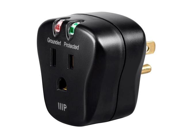 Monoprice 1 Outlet Portable Mini Power Surge Protector Wall Tap - Black UL Rated 540 Joules With Grounded And Protected Light Indicator