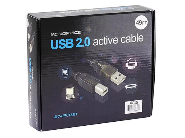 Monoprice USB 2.0 Cable - 49 Feet - Black USB Type-A to USB Type- B, Active, 28/24AWG