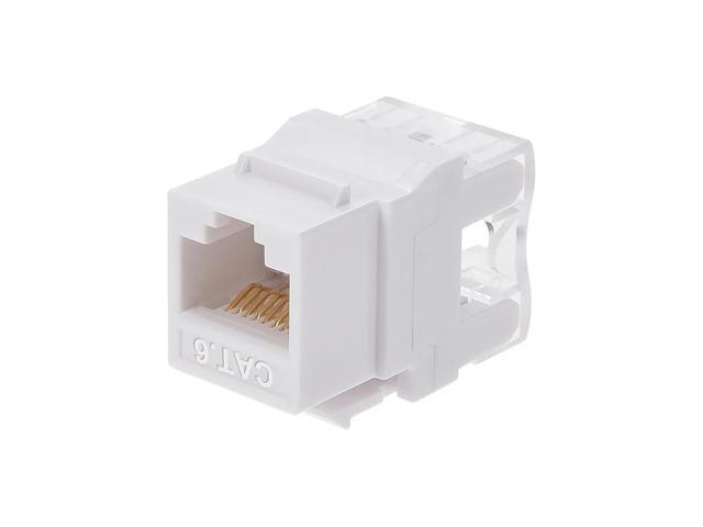Monoprice Cat6 Punch Down Short Body 180-Degree Keystone Jack for 22-24AWG Solid Wire, White