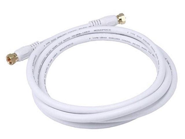 Monoprice 6ft RG6 (18AWG) 75Ohm, Quad Shield, CL2 Coaxial Cable with F Type Connector - White