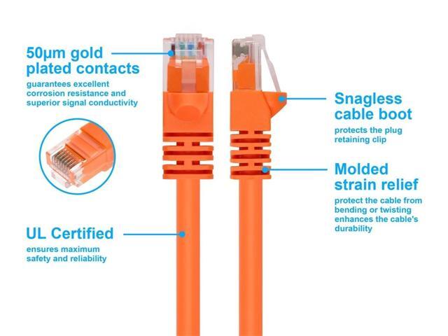 Monoprice Cat6 Ethernet Patch Cable - 50 Feet - Orange Network Internet Cord - RJ45, Stranded, 550Mhz, UTP, Pure Bare Copper Wire, Crossover, 24AWG