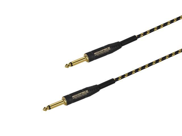 Monoprice Braided Cloth 1/4 Inch (TS) Male 20AWG Instrument Cable Cord - 10 Feet- Black (Gold Plated)