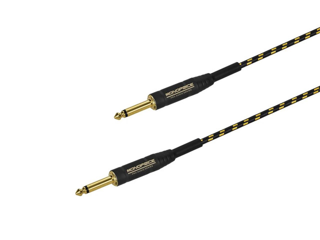 Monoprice Braided Cloth 1/4 Inch (TS) Male 20AWG Instrument Cable Cord - 6 Feet- Black (Gold Plated)