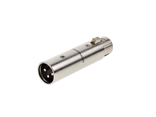 Monoprice 3-Pin Male to 5-Pin Female DMX Converter - Silver Anodized Aluminum Adapter With Lock Release Button