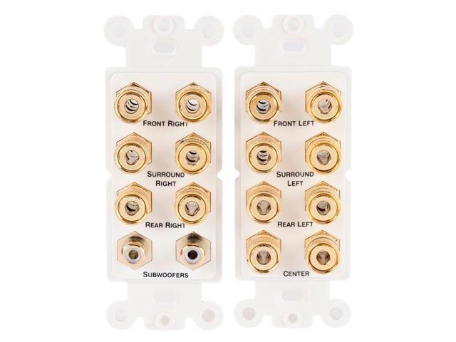 Monoprice 2-Gang 7.2 Surround Sound Distribution Wall Plate Gold Plated, No Wire Pull-Outs
