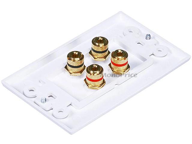 Monoprice High Quality Banana Binding Post Two-Piece Inset Wall Plate - White - Coupler Type For 2 Speakers