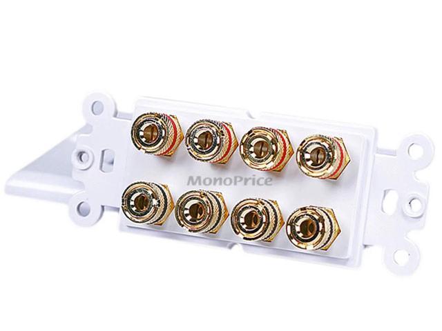 Monoprice High Quality Banana Binding Post Two-Piece Inset Wall Plate For 4 Speakers - Coupler Type