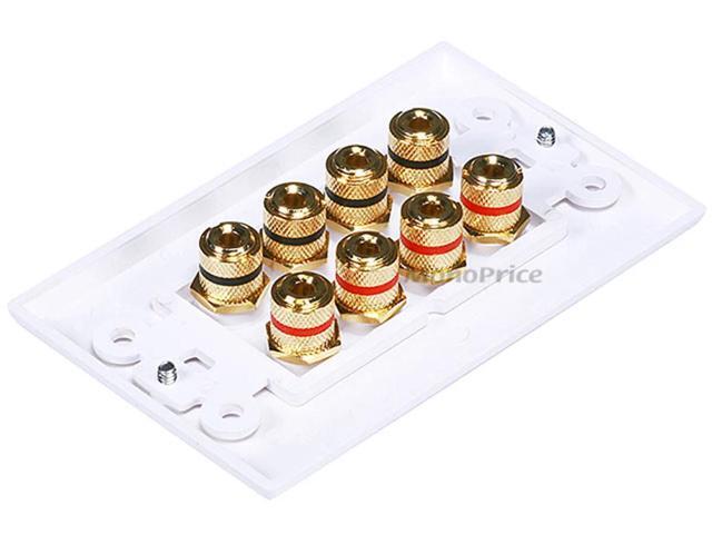 Monoprice High Quality Banana Binding Post Two-Piece Inset Wall Plate For 4 Speakers - Coupler Type