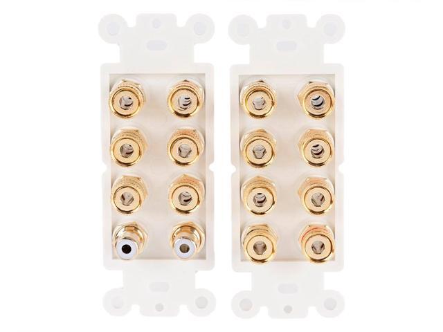 Monoprice 2-Gang 7.2 Surround Sound Distribution Wall Plate Gold Plated, No Wire Pull-Outs