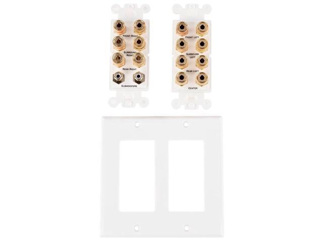 Monoprice 2-Gang 7.2 Surround Sound Distribution Wall Plate Gold Plated, No Wire Pull-Outs