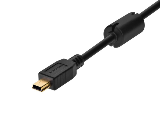 Monoprice USB 2.0 Cable - 3 Feet - Black USB Type-A Male to USB Mini Type-B 5-Pin, 28/24AWG, Gold Plated For Digital Camera, Cell Phones, PDAs,...