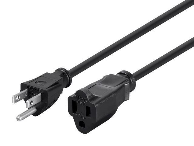Monoprice 3-Prong Extension Cord - 2 Feet - Black NEMA 5-15P to NEMA 5-15R, 16AWG, 13A