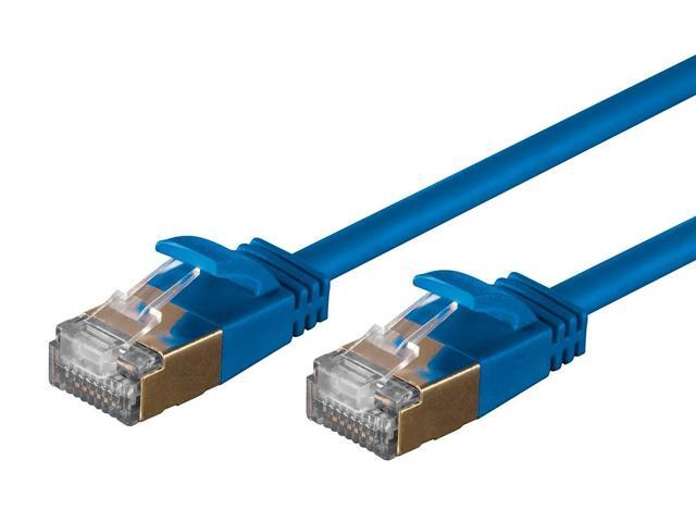 Monoprice SlimRun Cat6A Ethernet Patch Cable - Network Internet Cord - RJ45, Stranded, STP, Pure Bare Copper Wire, 36AWG, 10ft, Blue