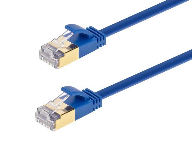 Monoprice SlimRun Cat6A Ethernet Patch Cable - Network Internet Cord - RJ45, Stranded, STP, Pure Bare Copper Wire, 36AWG, 3ft, Blue