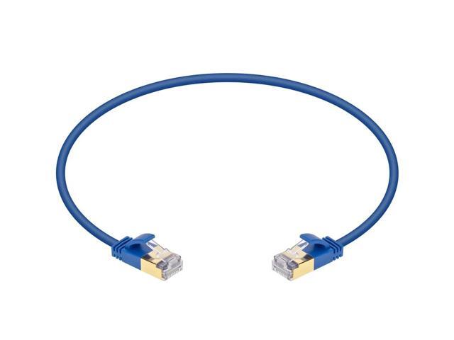 Monoprice SlimRun Cat6A Ethernet Patch Cable - Network Internet Cord - RJ45, Stranded, STP, Pure Bare Copper Wire, 36AWG, 1ft, Blue
