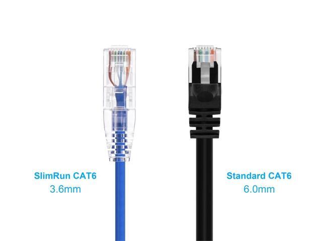 Monoprice Cat6 Ethernet Patch Cable - 14 feet - Blue Snagless RJ45 Stranded 550MHz UTP CMR Riser Rated Pure Bare Copper Wire 28AWG - SlimRun Series
