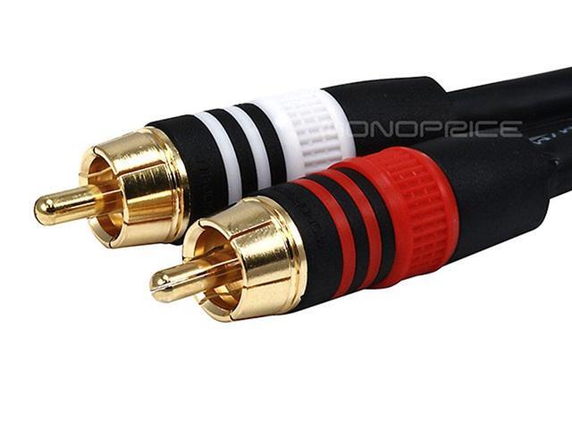 Monoprice 35ft Premium 3.5mm Stereo Male to 2RCA Male 22AWG Cable (Gold Plated) - Black