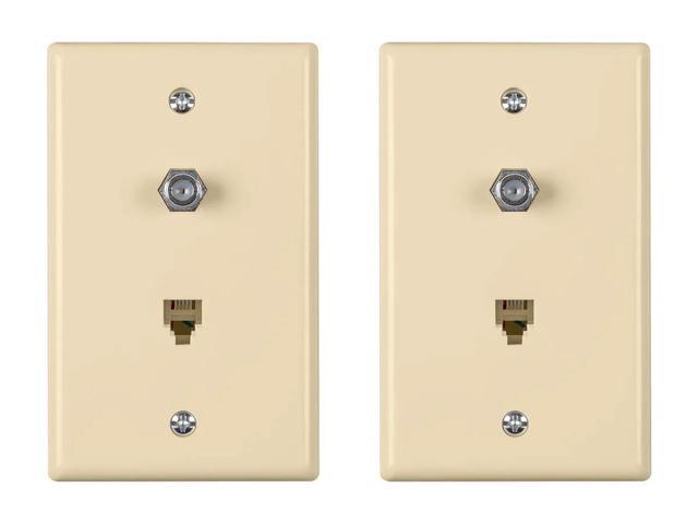 Monoprice Combo Phone/Video Jack Plate, Ivory, 2-pack