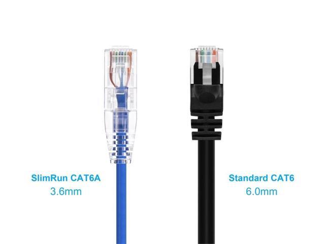 Monoprice Cat6 Ethernet Patch Cable - 50 feet - Blue Snagless RJ45 Stranded 550MHz UTP CMR Riser Rated Pure Bare Copper Wire 28AWG - SlimRun Series