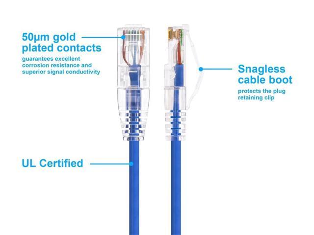 Monoprice Cat6 Ethernet Patch Cable - 50 feet - Blue Snagless RJ45 Stranded 550MHz UTP CMR Riser Rated Pure Bare Copper Wire 28AWG - SlimRun Series