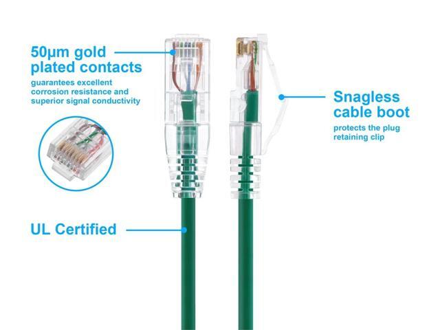 Monoprice Cat6 Ethernet Patch Cable - 14 feet - Green Snagless RJ45 Stranded 550MHz UTP CMR Riser Rated Pure Bare Copper Wire 28AWG - SlimRun Series