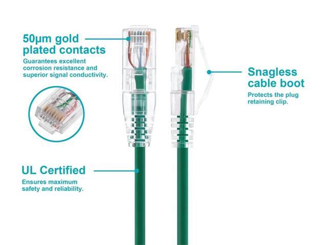 Monoprice Cat6 Ethernet Patch Cable - 10 feet - Green Snagless RJ45 Stranded 550MHz UTP CMR Riser Rated Pure Bare Copper Wire 28AWG - SlimRun Series