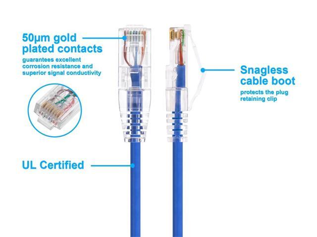 Monoprice Cat6 Ethernet Patch Cable - 3 feet - Blue Snagless RJ45 Stranded 550MHz UTP CMR Riser Rated Pure Bare Copper Wire 28AWG - SlimRun Series