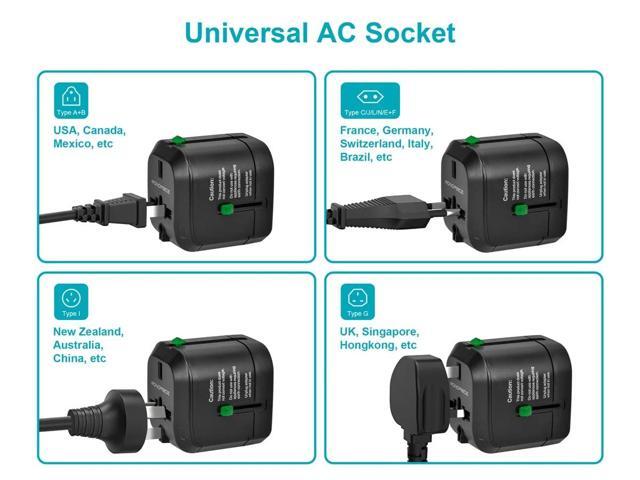 Monoprice Universal Travel Adapter - For NEMA 1-15 (US), CEE 7/16 Europlug (EU), BS 1363 (UK), AS/NZS 3112 (Australia, New Zealand, China), Black