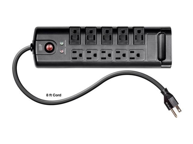 Monoprice 10 Outlet Rotating Surge Protector Power Block / Strip - 8 Feet - Black 2880 Joules, Heavy Duty Cord