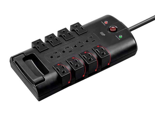 Monoprice 12 Outlet Rotating Surge Protector Power Block / Strip - 10 Feet - Black Heavy Duty Cord UL Rated, 4,320 Joules With Grounded And...