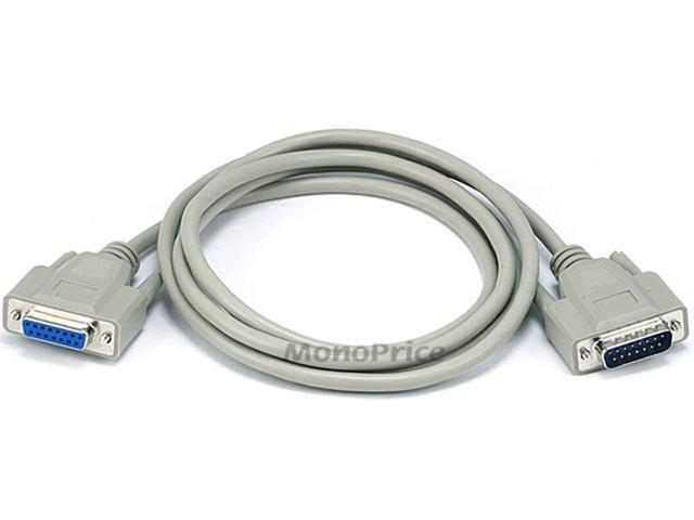 Monoprice DB15 M/F 1:1 Molded Cable - 6 Feet - Beige, Extension Cable Cord For Computer