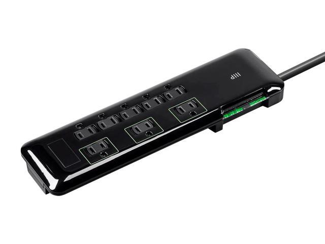 Monoprice 8 Outlet Mini Surge Protector - 6 Feet - Black Heavy Duty Cord UL Rated 3,420 Joules With Grounded And Protected Light Indicator