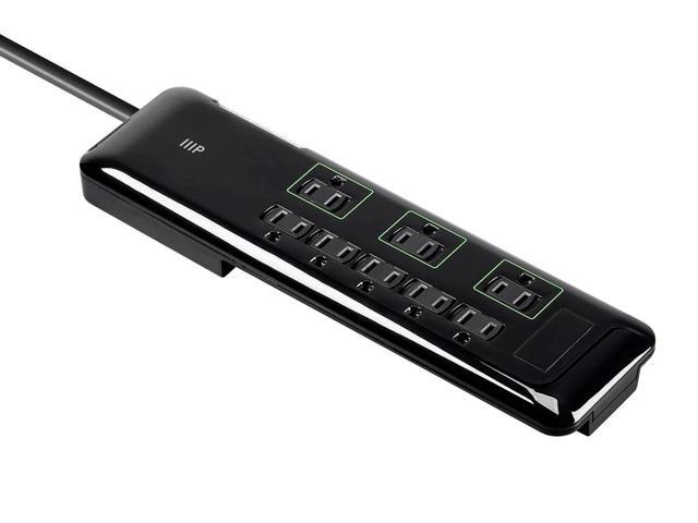 Monoprice 8 Outlet Mini Surge Protector - 6 Feet - Black Heavy Duty Cord UL Rated 3,420 Joules With Grounded And Protected Light Indicator