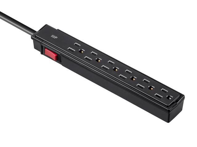 Monoprice 6 Outlet Surge Protector Power Strip - 2 Feet - Black (2 Pack) Heavy Duty Cord UL Rated, 201 Joules, 1800-watt capacity