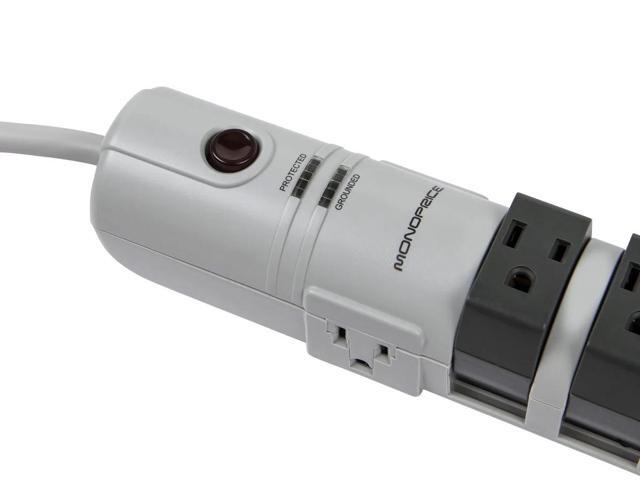 Monoprice Power & Surge - 8 Outlet Rotating Surge Strip - Gray UL Rated 2, 160 Joules with Grounded and Protected Light Indicator