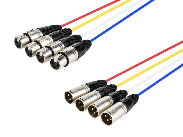 Monoprice 4-Channel XLR Male to XLR Female Snake Cable Cord - 3 Feet- Black/Silver With Metal Connector Housings Plastic And Rubber Cable Boots